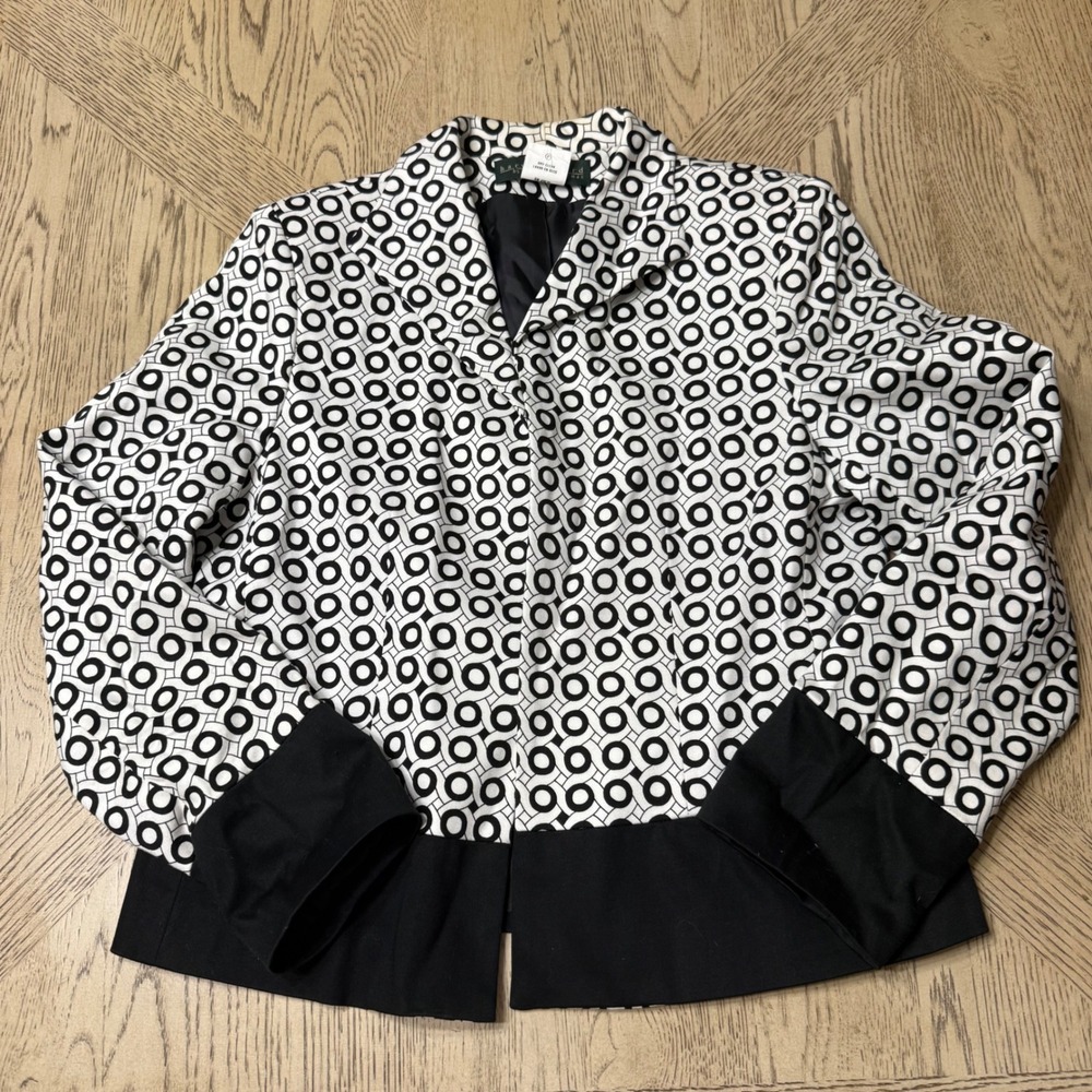 Harve‎ Benard Blazer Size 10 Black White Geometric Print Cotton Blend